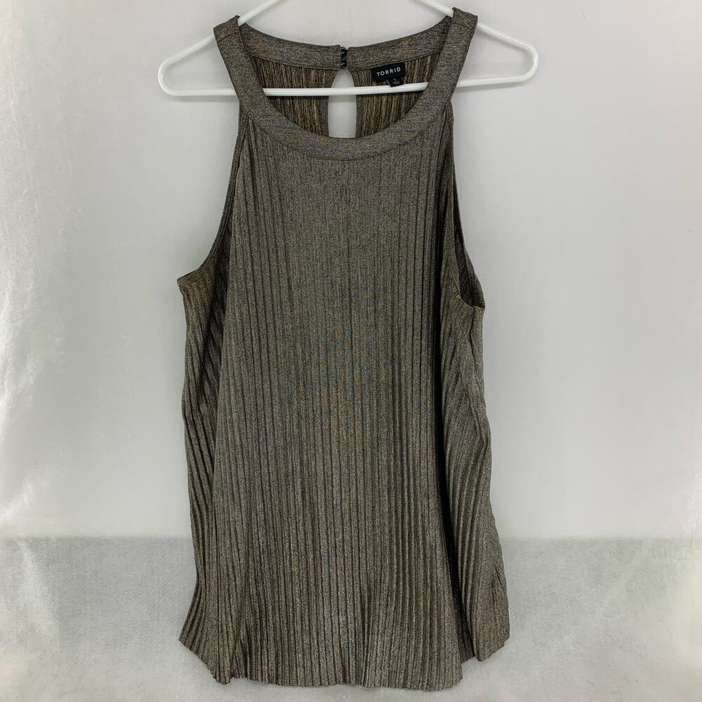 Torrid Gold Metallic Pleated Goddess Halter Tank Top Size 1 Plus Size
